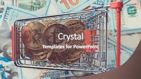  Presentation with bitcoins - Colorful slides enhanced with consumer spending money economy - shopping cart with bitcoins backdrop and a violet colored foreground