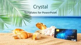  Presentation with credit card - Slide deck with consumer spending money economy - travel concept credit card background and a cool aqua colored foreground