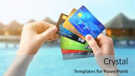  Presentation with travel - Slides featuring consumer spending money economy - travel concept woman holding credit background and a light blue colored foreground