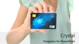  Presentation with cyber credit card crime - Slides with consumer spending money economy - woman holding credit card background and a mint green colored foreground