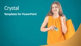  Presentation with credit card - PPT theme consisting of consumer trends - beautiful young woman with shopping background and a ocean colored foreground