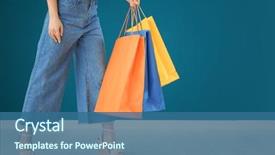  Presentation with woman pushing shopping trolley - Theme featuring consumer trends - beautiful young woman with shopping background and a ocean colored foreground