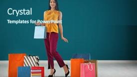  Presentation with paper bag vs plastic bags - Audience pleasing slide deck consisting of consumer trends - happy young woman with shopping backdrop and a  colored foreground