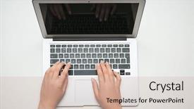  Presentation with laptop computers around the world backgroun - Cool new slides with consumer trends - woman using laptop on light backdrop and a  colored foreground