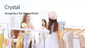  Presentation with women - Colorful PPT layouts enhanced with consumer trends - young beautiful women shopping backdrop and a  colored foreground