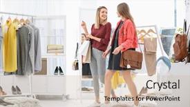  Presentation with women - PPT theme featuring consumer trends - young beautiful women shopping background and a  colored foreground