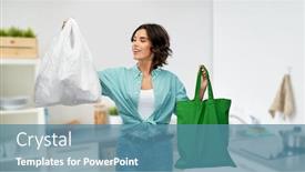  Presentation with eco plastic - Amazing PPT theme having consumerism-sustainability-and-eco-living backdrop and a teal colored foreground