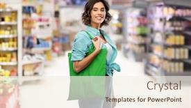  Presentation with grocery bag - Amazing slide deck having consumerism-sustainability-and-people-concept backdrop and a sky blue colored foreground