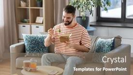  Presentation with food delivery - Slide deck consisting of consumption-delivery-and-people-concept background and a violet colored foreground