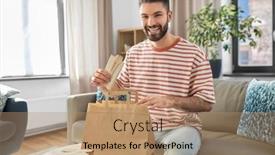  Presentation with paper bag - PPT theme with consumption-eating-and-people-concept background and a coral colored foreground