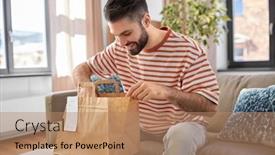  Presentation with consumption concept vending machine - Presentation featuring consumption-eating-and-people-concept background and a coral colored foreground