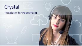  Presentation with telemarketer - Colorful slides enhanced with telemarketer with white mixed media backdrop and a sky blue colored foreground