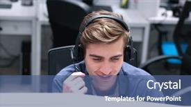  Presentation with job - Audience pleasing slides consisting of young smiling male call centre backdrop and a ocean colored foreground