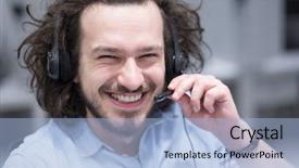  Presentation with job - Slides having young smiling male call centre background and a light blue colored foreground