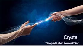  Presentation with electric current - PPT theme featuring contact god - two male arms reaching background and a navy blue colored foreground