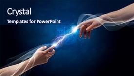  Presentation with electric current - Slides having contact god - two male arms reaching background and a navy blue colored foreground
