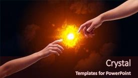  Presentation with flame - Colorful slide deck enhanced with contact god - two naked male hands backdrop and a wine colored foreground