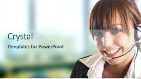 Presentation with telephone - Presentation theme with contact information - beautiful customer representative with headset background and a sky blue colored foreground