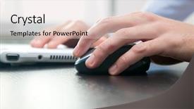  Presentation with laptop - Slide set consisting of contact information - closeup of male hands typing background and a lemonade colored foreground