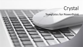  Presentation with computer keyboard and mouse - Presentation design enhanced with contact information - computer mouse near keyboard background and a white colored foreground