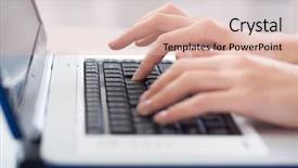  Presentation with letter - Cool new presentation theme with contact information - photo of female hands typing backdrop and a lemonade colored foreground