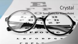  Presentation with eye - Theme consisting of contact lenses - glasses on eye chart close-up background and a light gray colored foreground