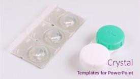  Presentation with plastic container - Amazing PPT theme having contact-lense-and-plastic-container backdrop and a sky blue colored foreground