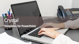  Presentation with keyboard - Slides enhanced with contact person - female hands typing on laptop background and a dark gray colored foreground