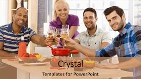  Presentation with glasses - Slide set with contact person - happy young companionship clinking glasses background and a  colored foreground