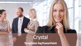  Presentation with team behavior - Slide deck having contact person - portrait of happy businesswoman background and a  colored foreground