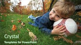  Presentation with outdoors - PPT layouts consisting of contact sports - boy outdoors lying on green background and a tawny brown colored foreground