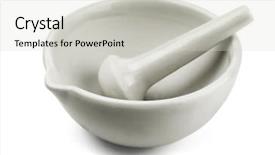  Presentation with mortar and pestle - PPT theme consisting of contain clipping path - white porcelain mortar and pestle background and a soft green colored foreground