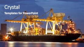  Presentation with import export - Theme having container cargo freight ship with working crane bridge in shipyard at dusk for logistic import export background background and a ocean colored foreground