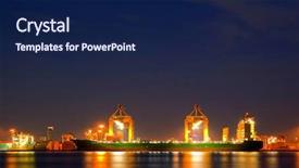  Presentation with import export - PPT layouts with container cargo freight ship with working crane bridge in shipyard at dusk for logistic import export background background and a navy blue colored foreground