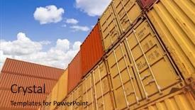  Presentation with colour blocking building blocks - Audience pleasing theme consisting of container freight stations - cargo blocks backdrop and a red colored foreground