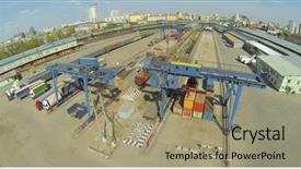  Presentation with railway - Slides featuring container freight stations - railway station near the city background and a coral colored foreground