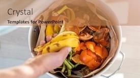  Presentation with food waste - Beautiful slide deck featuring container-full-of-domestic-food backdrop and a coral colored foreground