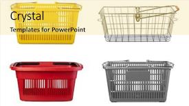  Presentation with shopping - Presentation design featuring container handling - empty shopping basket isolated background and a yellow colored foreground