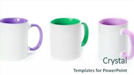  Presentation with white coloured lines - Audience pleasing PPT layouts consisting of container handling - set of white glossy cups backdrop and a sky blue colored foreground