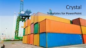  Presentation with container - Cool new presentation theme with container harbor backdrop and a light blue colored foreground
