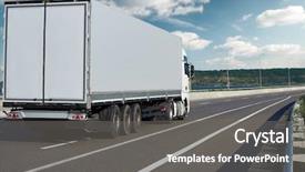  Presentation with shipping container - PPT theme featuring container on road cargo transportation background and a gray colored foreground