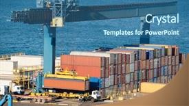  Presentation with container port - Presentation theme having loading container on truck background and a ocean colored foreground
