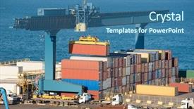  Presentation with container port - Presentation theme consisting of container on truck in port background and a ocean colored foreground