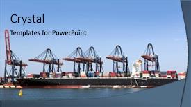  Presentation with container ship - Slides enhanced with container ship being unloaded background and a light blue colored foreground