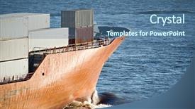  Presentation with container ship - PPT theme consisting of container ship freighter closeup heading background and a ocean colored foreground
