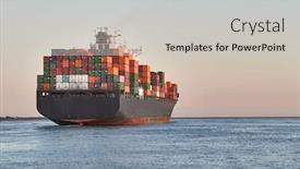  Presentation with port - Beautiful slide deck featuring container-ship-heading-out backdrop and a light gray colored foreground