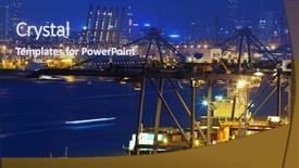  Presentation with cargo ship - Presentation theme featuring securing cargo - container ship in the port background and a navy blue colored foreground