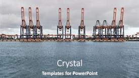  Presentation with shipping container - PPT theme with container shipping terminal with industrial gantry cranes background and a gray colored foreground