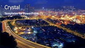  Presentation with container terminal - Theme having container terminal at night in hong kong background and a ocean colored foreground