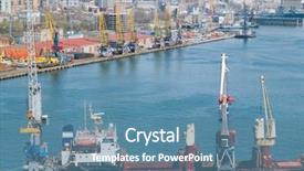  Presentation with container terminal - Beautiful presentation theme featuring container terminal at russian port backdrop and a teal colored foreground